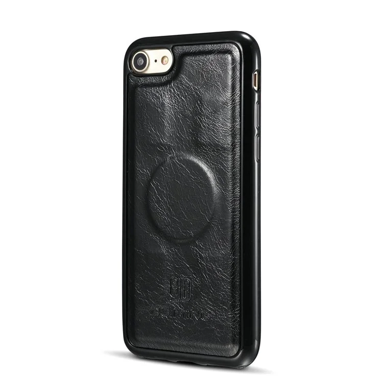 DG.MING for iPhone 8 / 7 4.7 inch Microfiber Genuine Leather Removable Mobile Case with Card Slots - Black