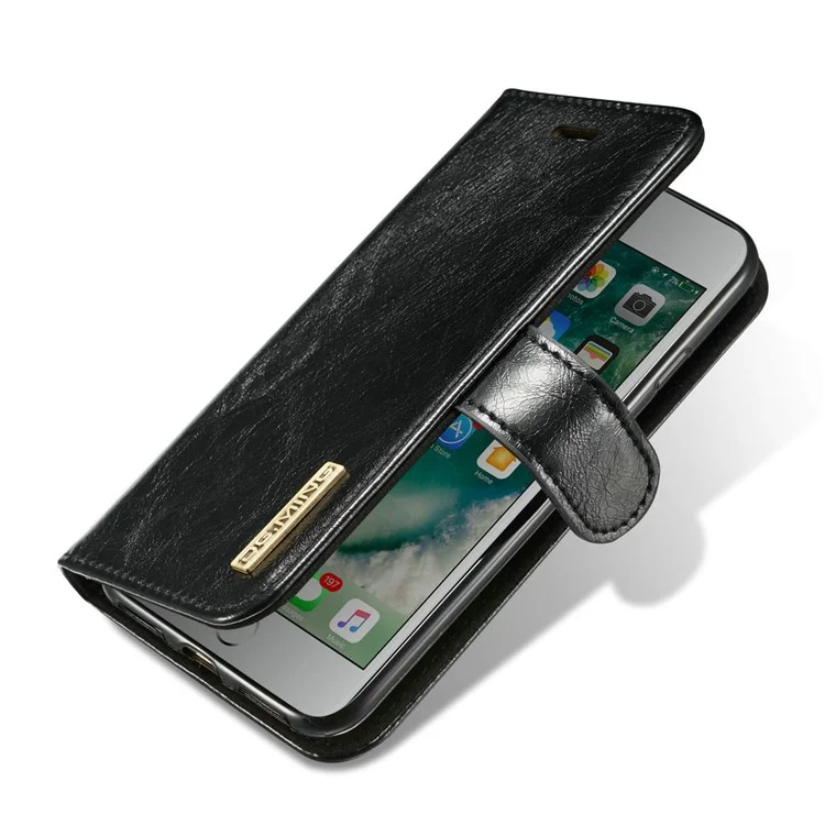 DG.MING for iPhone 8 / 7 4.7 inch Microfiber Genuine Leather Removable Mobile Case with Card Slots - Black