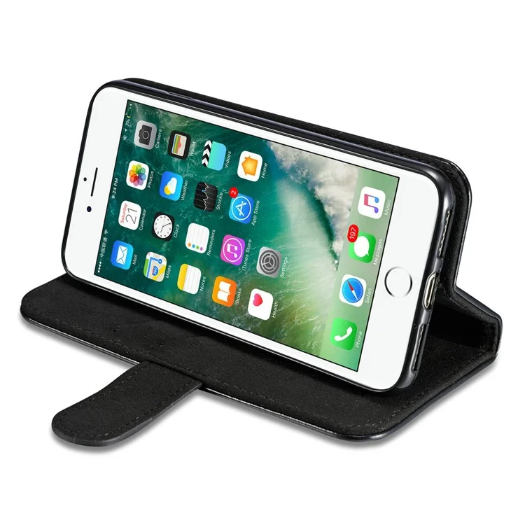 DG.MING for iPhone 8 / 7 4.7 inch Microfiber Genuine Leather Removable Mobile Case with Card Slots - Black