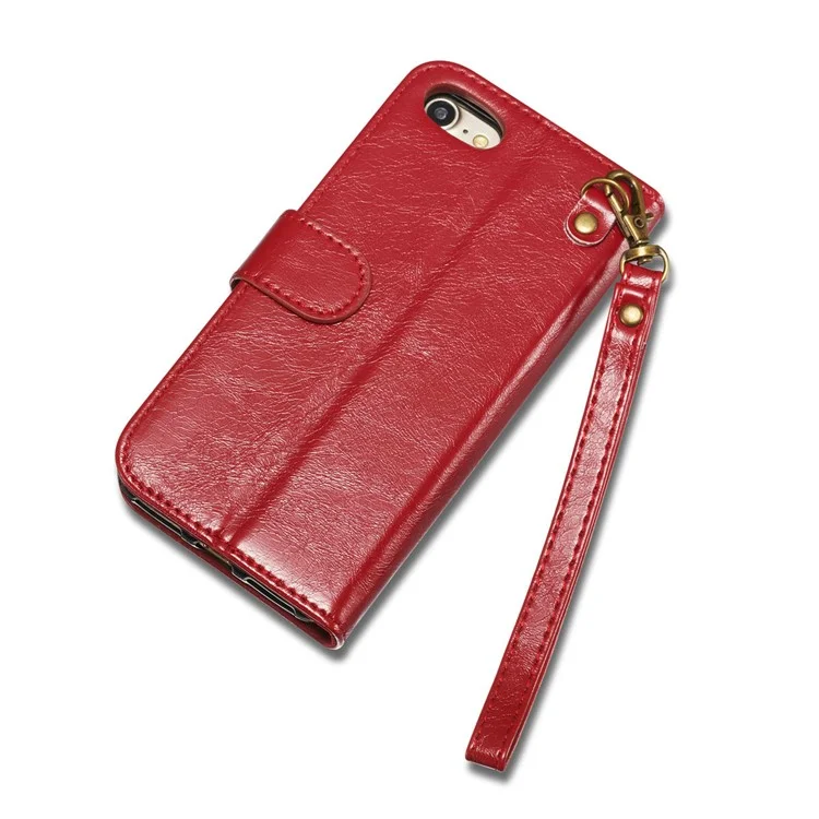 DG.MING Microfiber Genuine Leather Mobile Phone Shell with Card Holder for iPhone 8 / 7 4.7 inch - Red