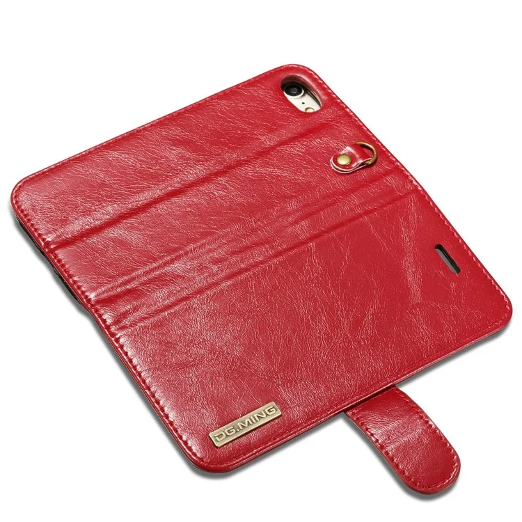 DG.MING Microfiber Genuine Leather Mobile Phone Shell with Card Holder for iPhone 8 / 7 4.7 inch - Red