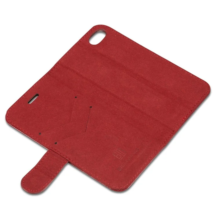 DG.MING Microfiber Genuine Leather Mobile Phone Shell with Card Holder for iPhone 8 / 7 4.7 inch - Red
