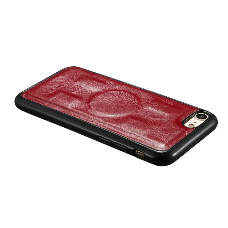 DG.MING Microfiber Genuine Leather Mobile Phone Shell with Card Holder for iPhone 8 / 7 4.7 inch - Red