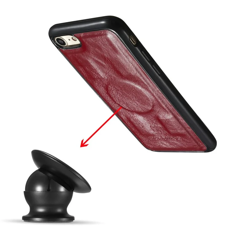 DG.MING Microfiber Genuine Leather Mobile Phone Shell with Card Holder for iPhone 8 / 7 4.7 inch - Red