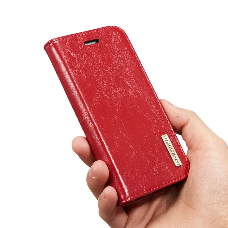 DG.MING Microfiber Genuine Leather Mobile Phone Shell with Card Holder for iPhone 8 / 7 4.7 inch - Red