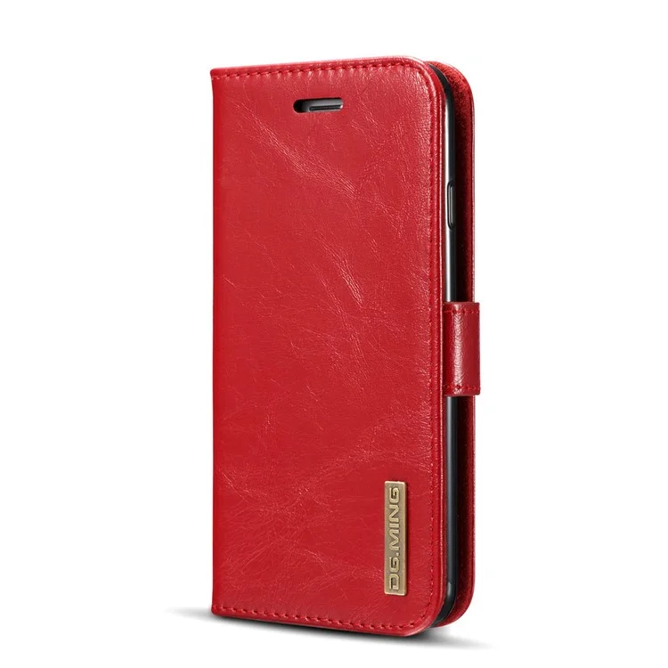 DG.MING Microfiber Genuine Leather Mobile Phone Shell with Card Holder for iPhone 8 / 7 4.7 inch - Red