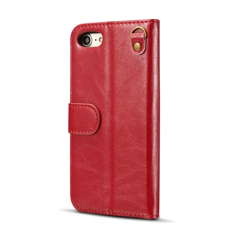 DG.MING Microfiber Genuine Leather Mobile Phone Shell with Card Holder for iPhone 8 / 7 4.7 inch - Red