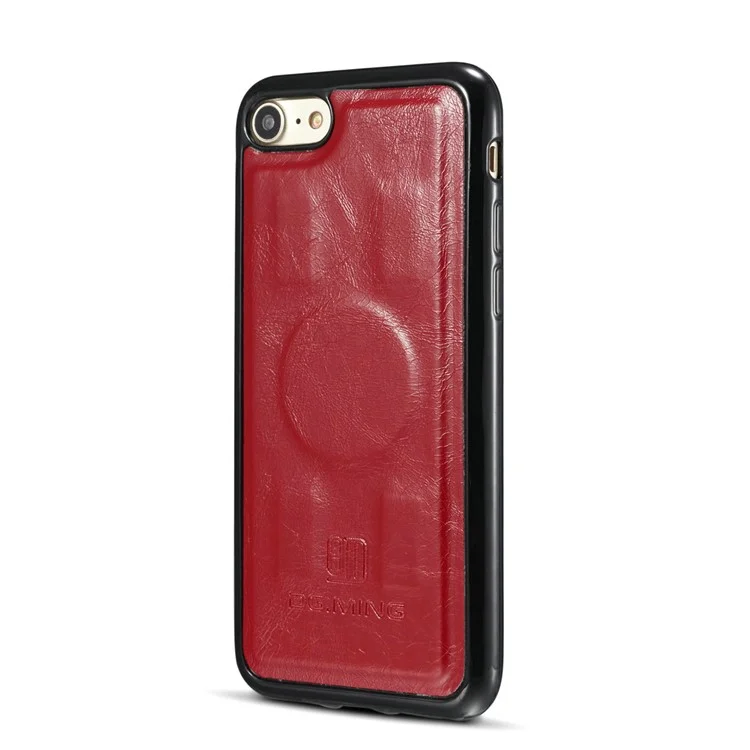 DG.MING Microfiber Genuine Leather Mobile Phone Shell with Card Holder for iPhone 8 / 7 4.7 inch - Red