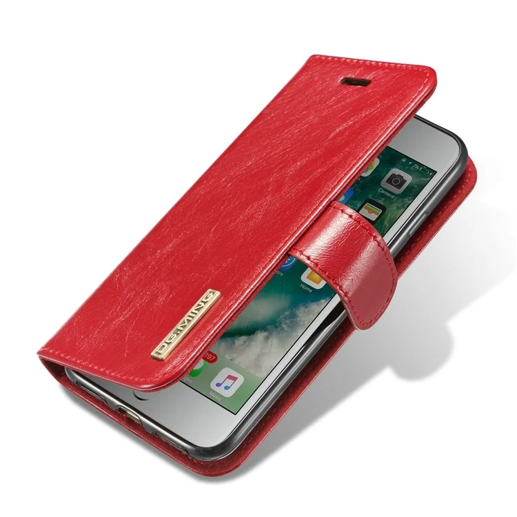 DG.MING Microfiber Genuine Leather Mobile Phone Shell with Card Holder for iPhone 8 / 7 4.7 inch - Red