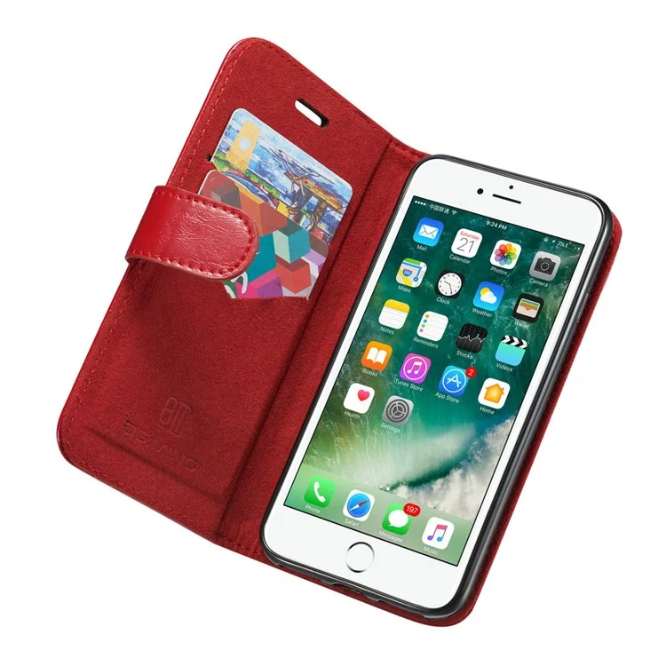 DG.MING Microfiber Genuine Leather Mobile Phone Shell with Card Holder for iPhone 8 / 7 4.7 inch - Red