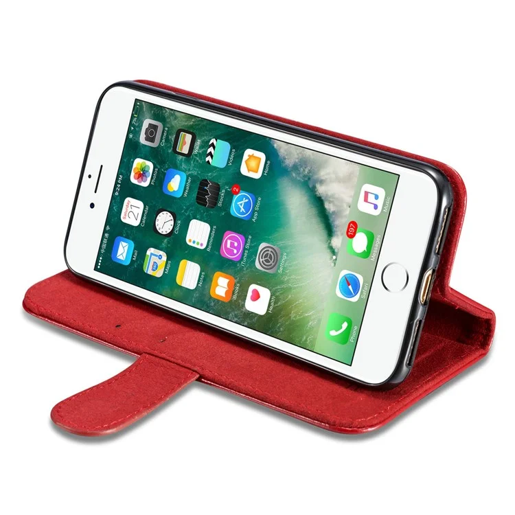 DG.MING Microfiber Genuine Leather Mobile Phone Shell with Card Holder for iPhone 8 / 7 4.7 inch - Red