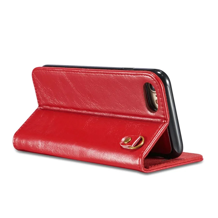 DG.MING Microfiber Genuine Leather Mobile Phone Shell with Card Holder for iPhone 8 / 7 4.7 inch - Red
