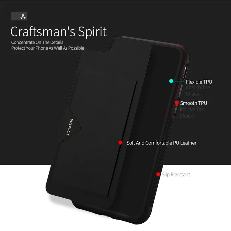 DUX DUCIS Pocard Series PU Leather Skin TPU Back Case with Card Slot for iPhone 8 / 7 4.7 inch - Black