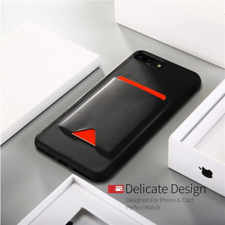 DUX DUCIS Pocard Series Card Slot PU Leather Skin TPU Back Cover for iPhone 8 Plus / 7 Plus 5.5 inch - Black