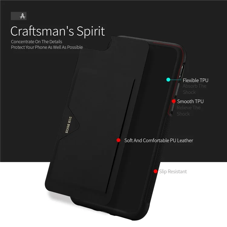 DUX DUCIS Pocard Series Card Slot PU Leather Skin TPU Phone Case for iPhone 6 / 6s 4.7-inch - Black