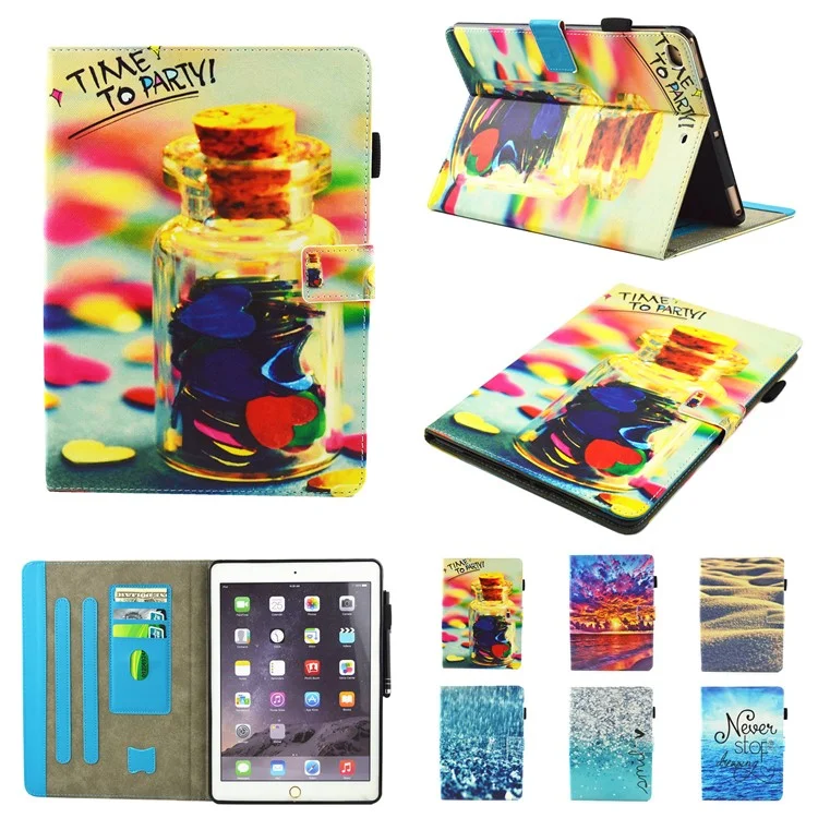 Pattern Printing Card Holders Stand Leather Smart Flip Case for iPad 9.7 (2018) / 9.7 (2017) - Time to Party