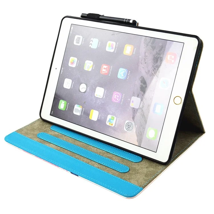 Pattern Printing Card Holders Stand Leather Smart Flip Case for iPad 9.7 (2018) / 9.7 (2017) - Time to Party