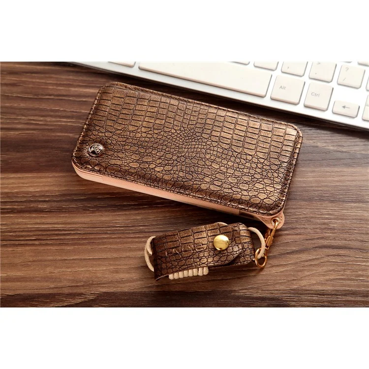 CMAI2 Becca Series Lizard Texture Leather TPU Cover Case with Mirror and Card Slots for iPhone 6s Plus / 6 Plus - Coffee