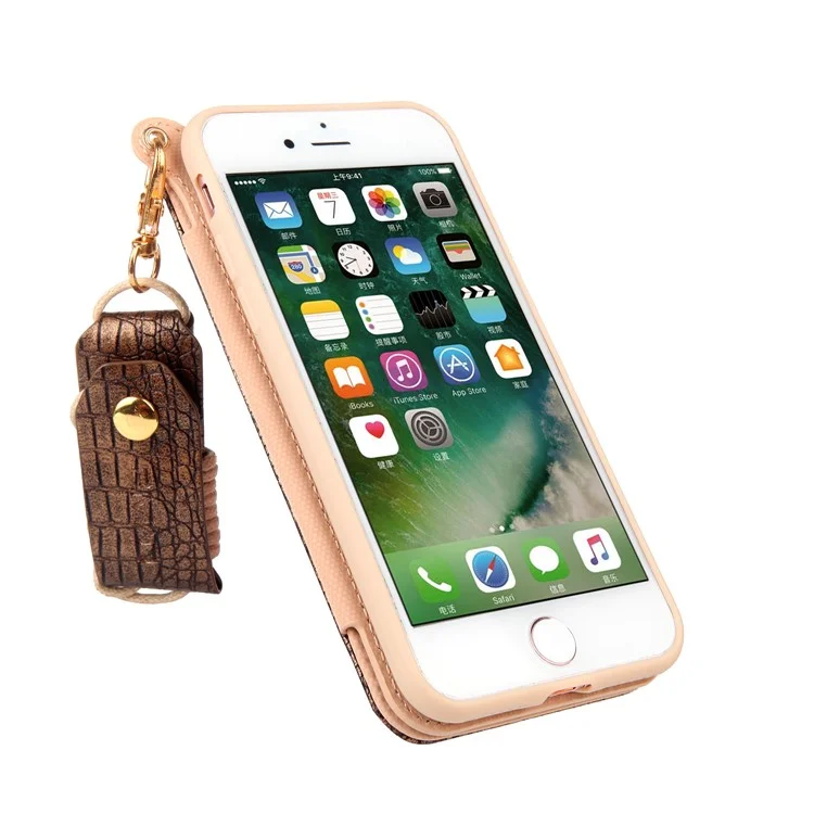CMAI2 Becca Series Lizard Texture Leather TPU Cover Case with Mirror and Card Slots for iPhone 6s Plus / 6 Plus - Coffee
