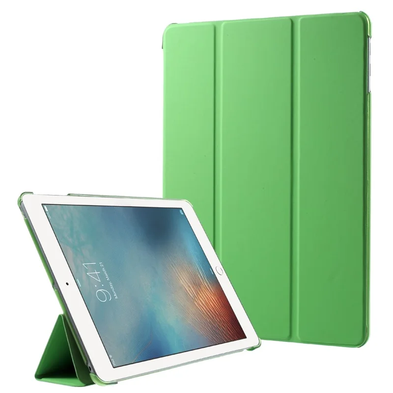 For iPad 9.7-inch (2018)/(2017) Tablet Cover Tri-fold Stand PU Leather + PC Protective Case - Green