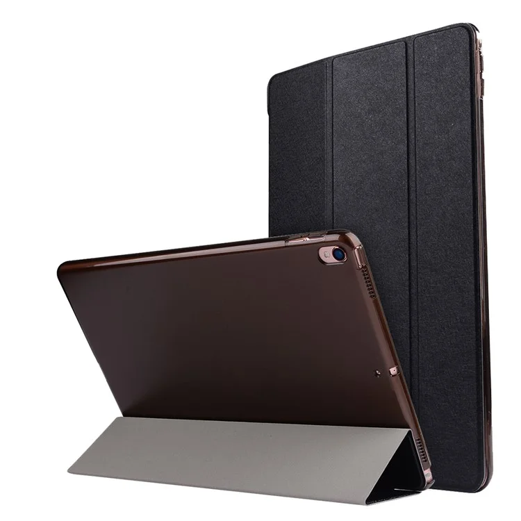 Pour iPad Air 10.5 (2019) / Pro 10.5 (2017) Tri-Fold Stand Smart Leather Case Silk Texture - Noir