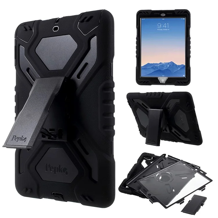 PEPKOO Spider Series PC + Silicone Heavy Duty Case Cover for iPad 9.7 (2018) / 9.7 (2017) - Black