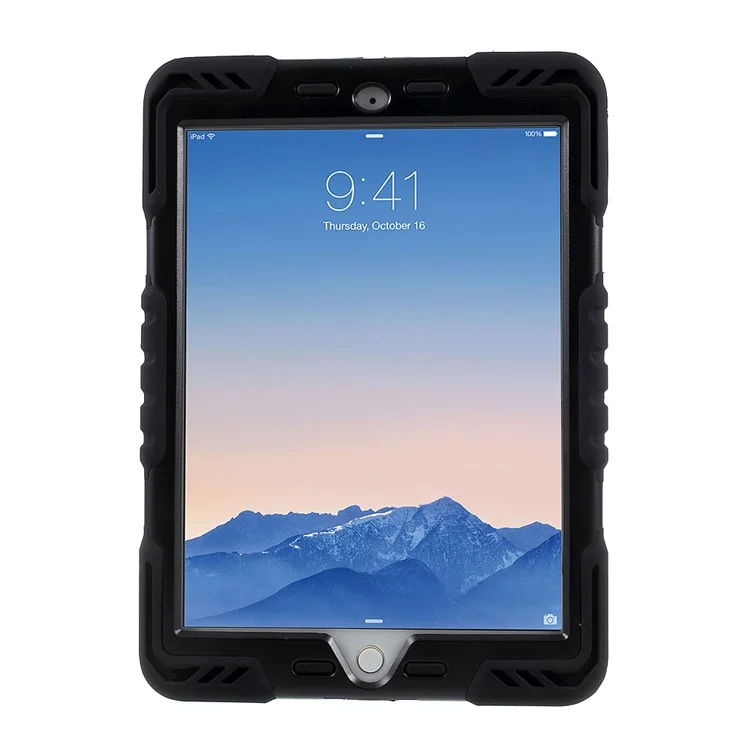PEPKOO Spider Series PC + Silicone Heavy Duty Case Cover for iPad 9.7 (2018) / 9.7 (2017) - Black
