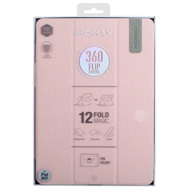MOMAX Smart Cloth Texture Tablet Rotary Stand Shell for iPad 9.7 (2018) / 9.7 (2017) - Pink