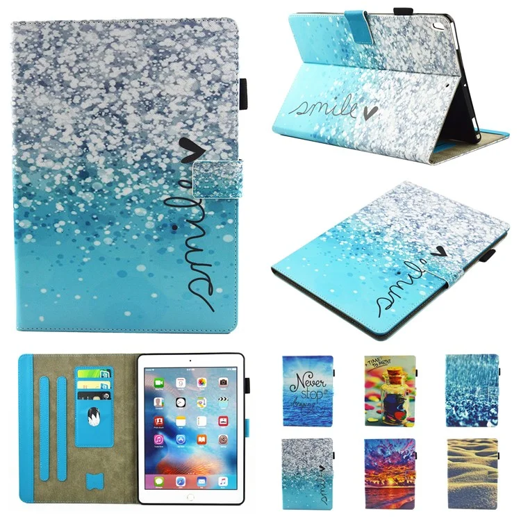 For iPad Pro 10.5-inch (2017) Smart Pattern Printing Stand Card Holder Leather Tablet Shell - White Sequins