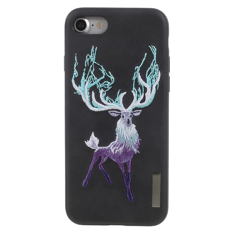 NIMMY Embroidery Luminous PU Leather Coated Hard Back Casing for iPhone 8 / iPhone 7 4.7 inch - Antelope