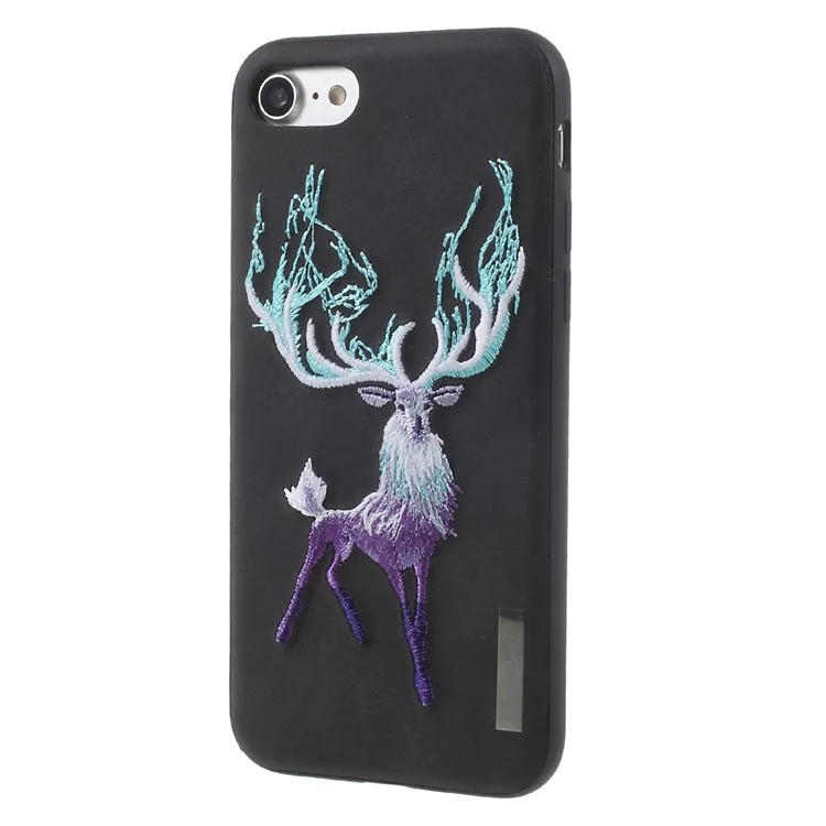 NIMMY Embroidery Luminous PU Leather Coated Hard Back Casing for iPhone 8 / iPhone 7 4.7 inch - Antelope
