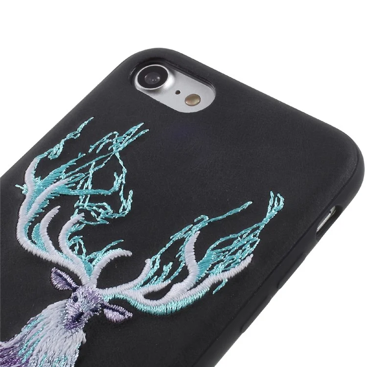 NIMMY Embroidery Luminous PU Leather Coated Hard Back Casing for iPhone 8 / iPhone 7 4.7 inch - Antelope