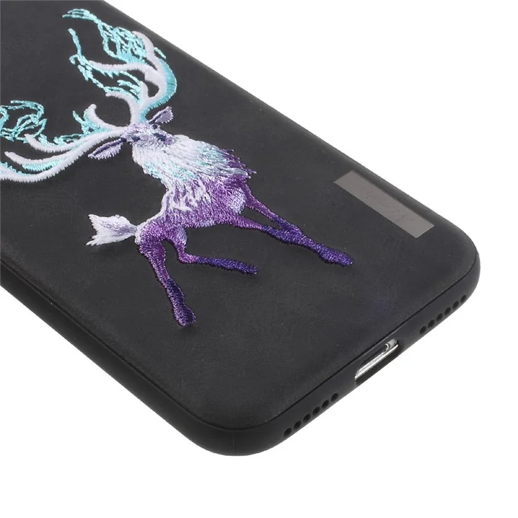 NIMMY Embroidery Luminous PU Leather Coated Hard Back Casing for iPhone 8 / iPhone 7 4.7 inch - Antelope