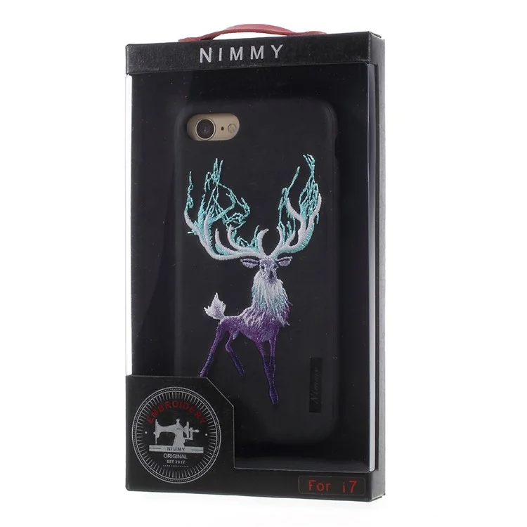 NIMMY Embroidery Luminous PU Leather Coated Hard Back Casing for iPhone 8 / iPhone 7 4.7 inch - Antelope