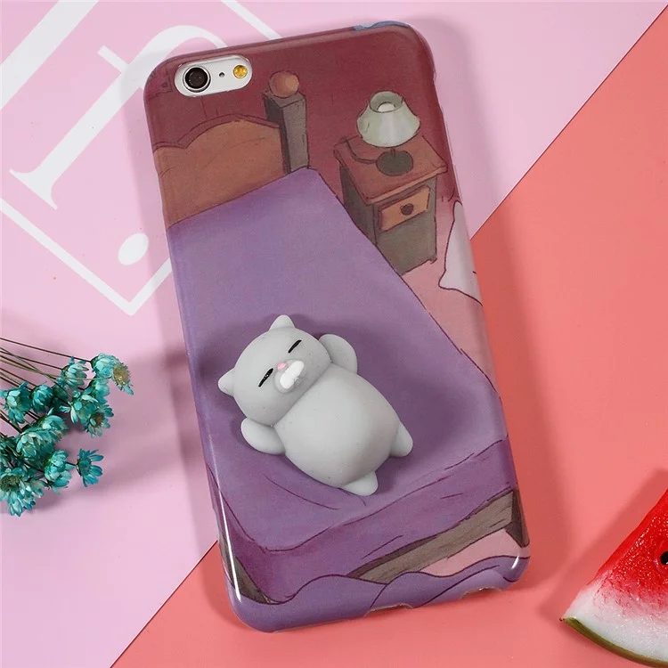 Squishy 3D Pinch Squish Silicone Cat Lying in Bed Squishy TPU Case for iPhone 6s 6 4.7 inch