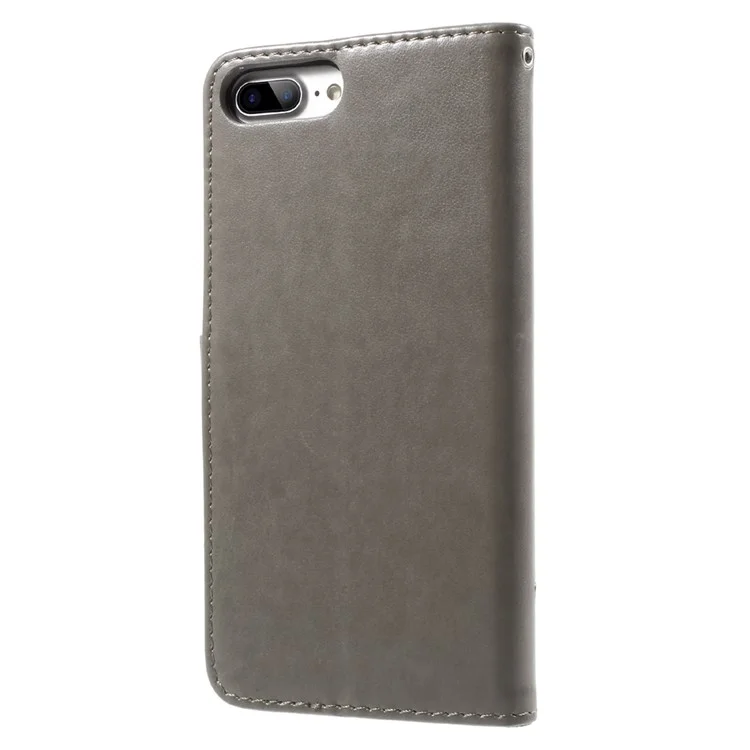 Imprint Butterfly Flower Magnetic Wallet PU Leather Stand Shell for iPhone 8 Plus / 7 Plus - Grey