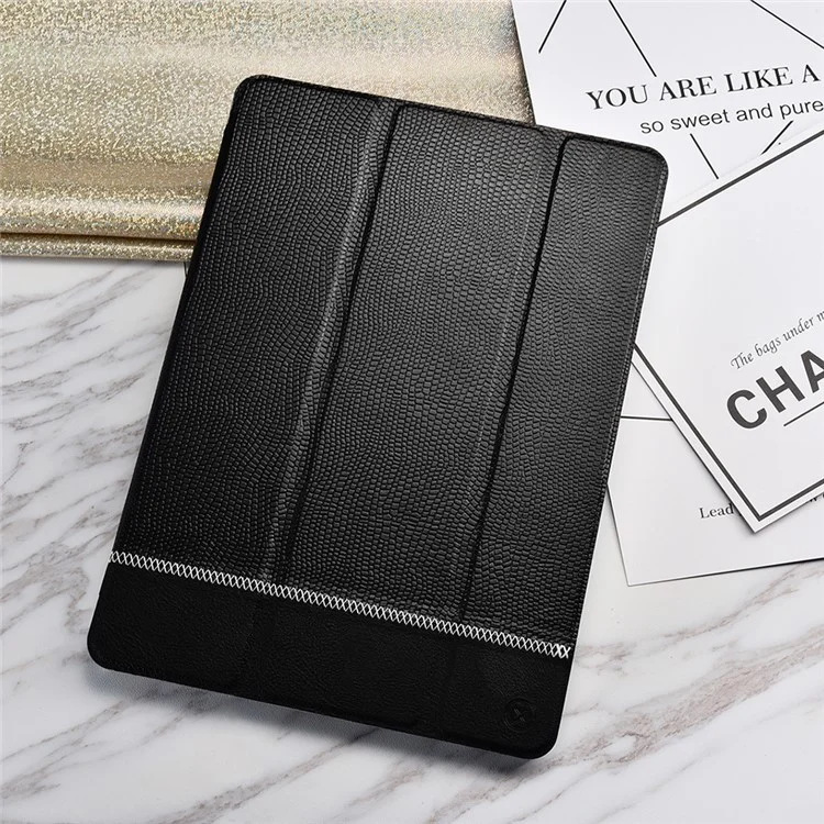 XOOMZ Snake Texture Tri-fold Stand Auto Wake and Sleep PU Leather Tablet Case for iPad Air 2 - Black