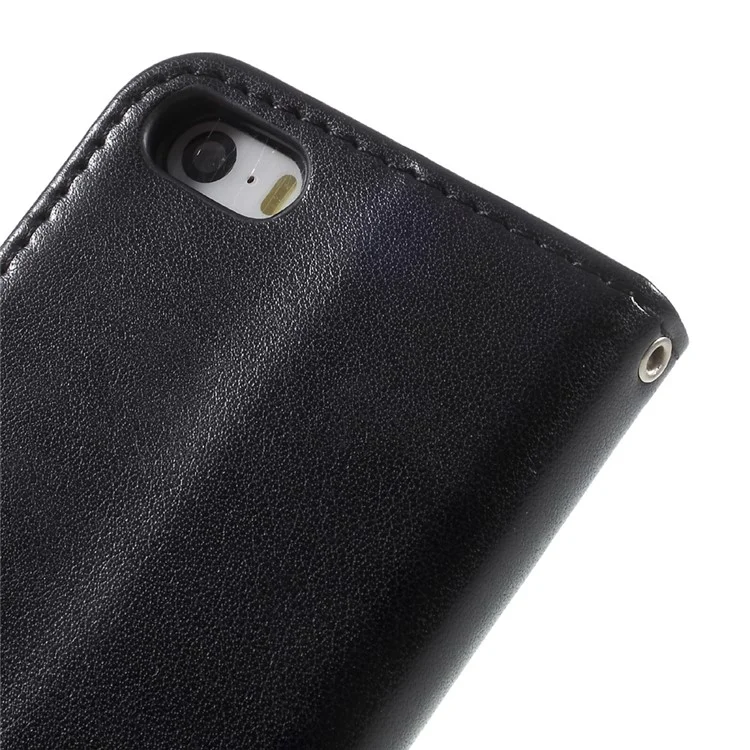 Imprint Butterfly and Flower PU Leather Stand Wallet Phone Case for iphone 5 / 5s / SE - Black