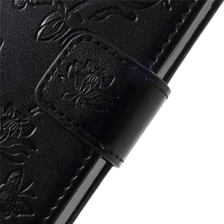 Imprint Butterfly and Flower PU Leather Stand Wallet Phone Case for iphone 5 / 5s / SE - Black