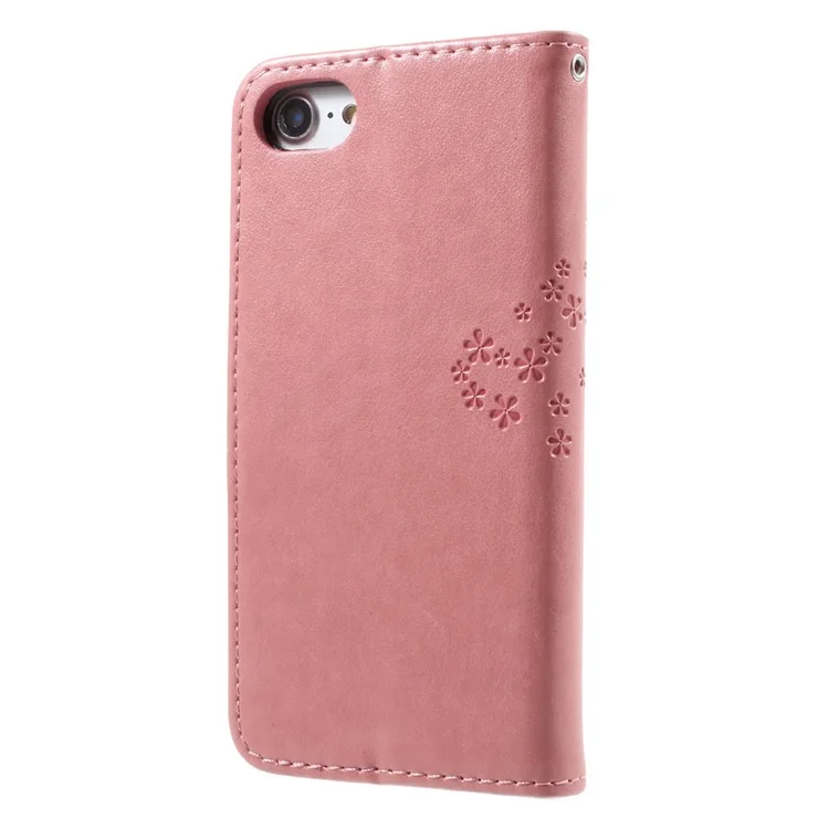 Imprint Tree Owl Magnetic Wallet PU Leather Cover with Stand for iPhone 7/8/SE (2020)/SE (2022) - Pink