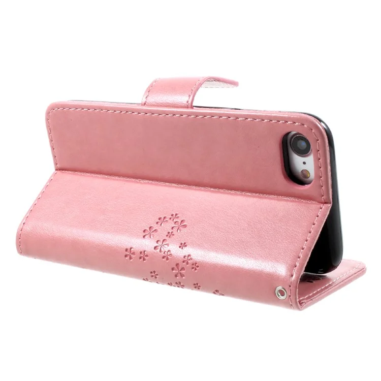 Imprint Tree Owl Magnetic Wallet PU Leather Cover with Stand for iPhone 7/8/SE (2020)/SE (2022) - Pink
