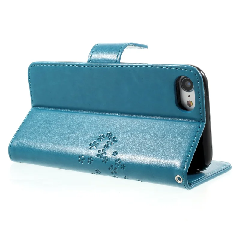 Imprint Tree Owl Magnetic Wallet PU Leather Stand Mobile Phone Cover for iPhone 7/8/SE (2020)/SE (2022) - Blue