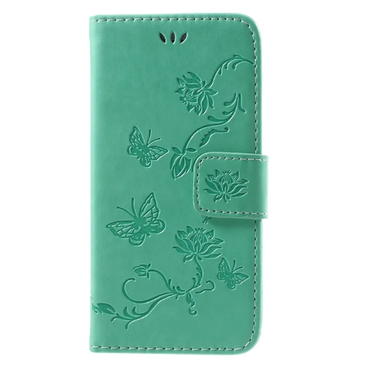 Impreinte Butterfly Flower Magnet Portefeuille PU en Cuir Support Pour L'iphone 7/8 / se (2020) / se (2022) - Cyan