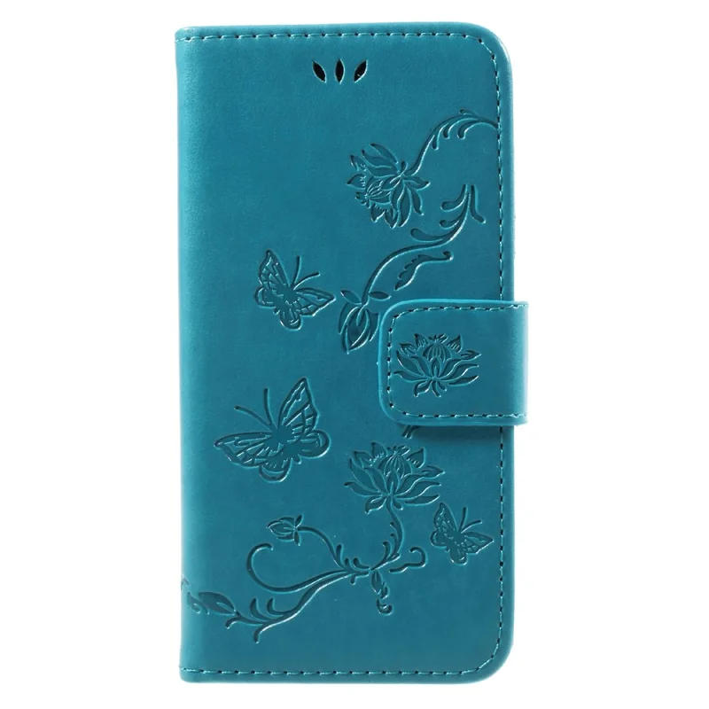 Imprint Butterfly Flower Magnetic Wallet PU Leather Stand Cell Phone Case for iPhone 7/8/SE (2020)/SE (2022) - Blue