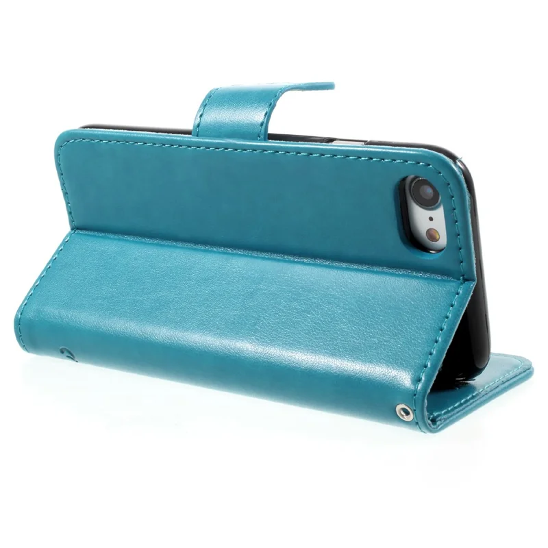 Imprint Butterfly Flower Magnetic Wallet PU Leather Stand Cell Phone Case for iPhone 7/8/SE (2020)/SE (2022) - Blue