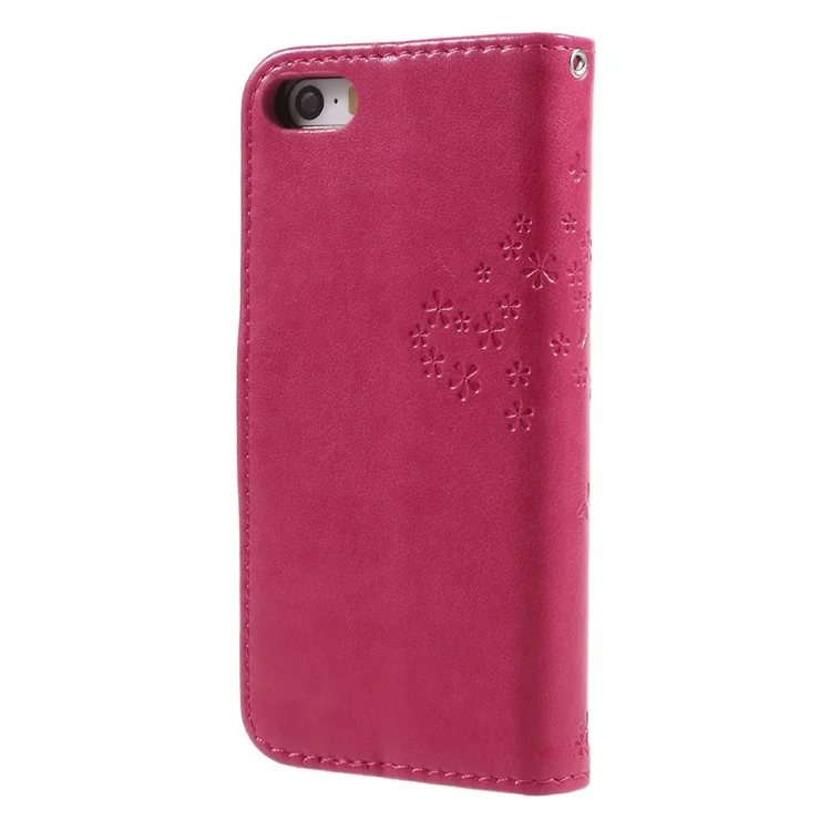 Carteira Magnética da Coruja da Árvore de Impressão Tampa de Couro PU Para Iphone 5 / 5s / SE - Rosa