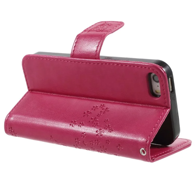 Imprint Tree Chowl Magnet Portefeuille PU Couvercle de Support en Cuir Pour Iphone 5 / 5s / SE - Rose