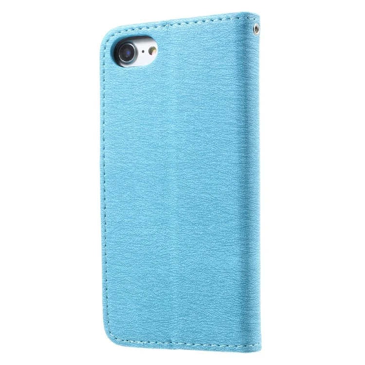 Imprint Butterfly and Flower Pattern Wallet Stand PU Leather Mobile Casing for iPhone 8 / 7 4.7 inch - Blue
