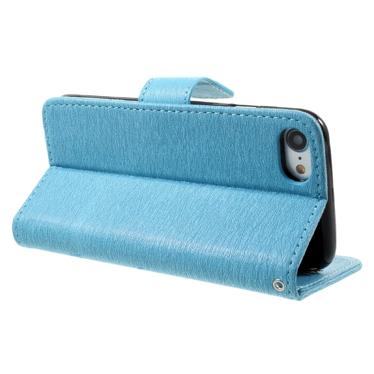 Imprint Butterfly and Flower Pattern Wallet Stand PU Leather Mobile Casing for iPhone 8 / 7 4.7 inch - Blue