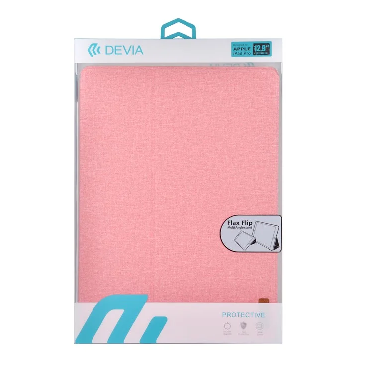 DEVIA Business Cloth Texture Smart Leather Flax Flip Case for iPad Pro 12.9 (2017&2016) - Pink